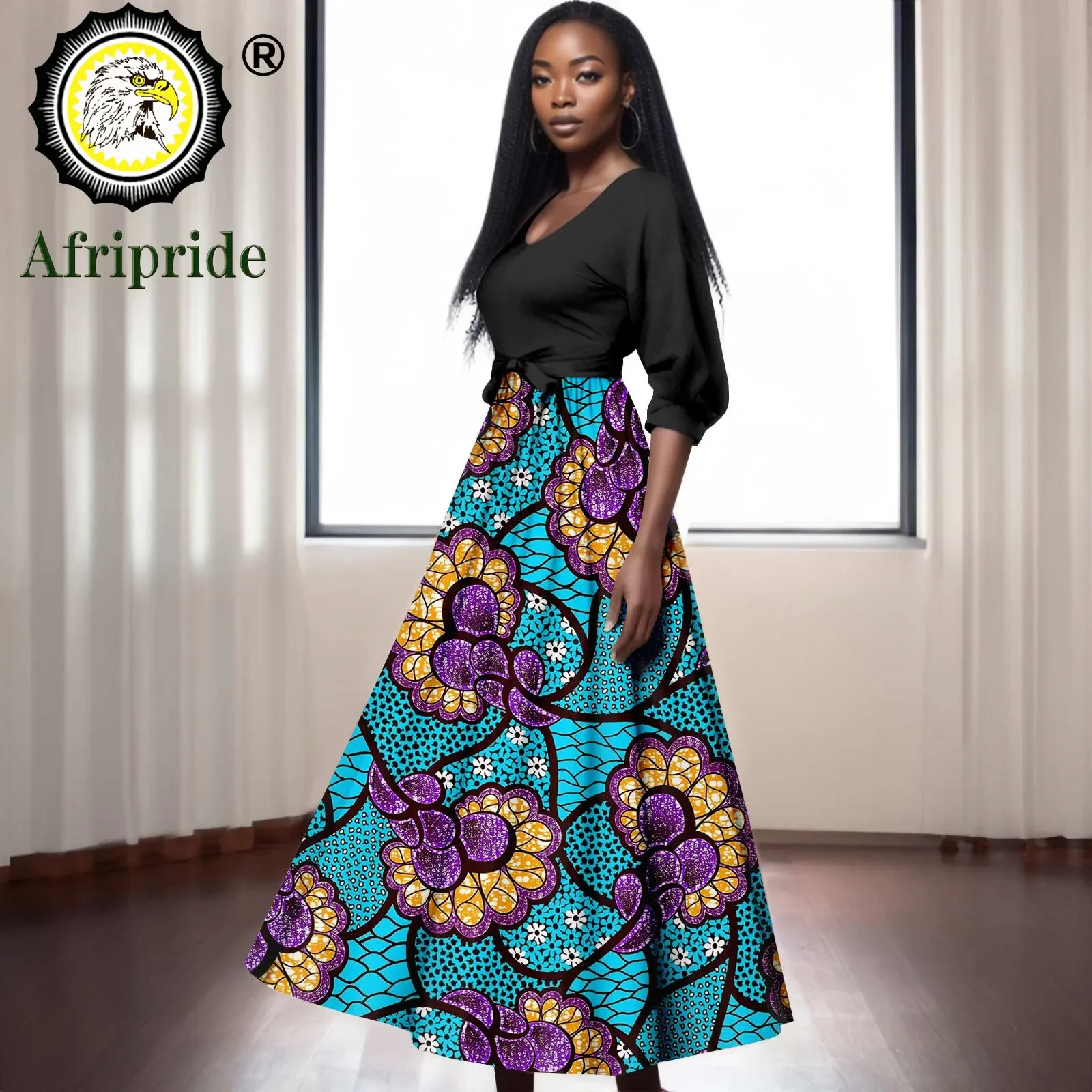 Women`s Dresses African Clothes Half Sleeve V-neck High Waist Print Attire Elegant Maxi Dress Traditional Clothes A2325009