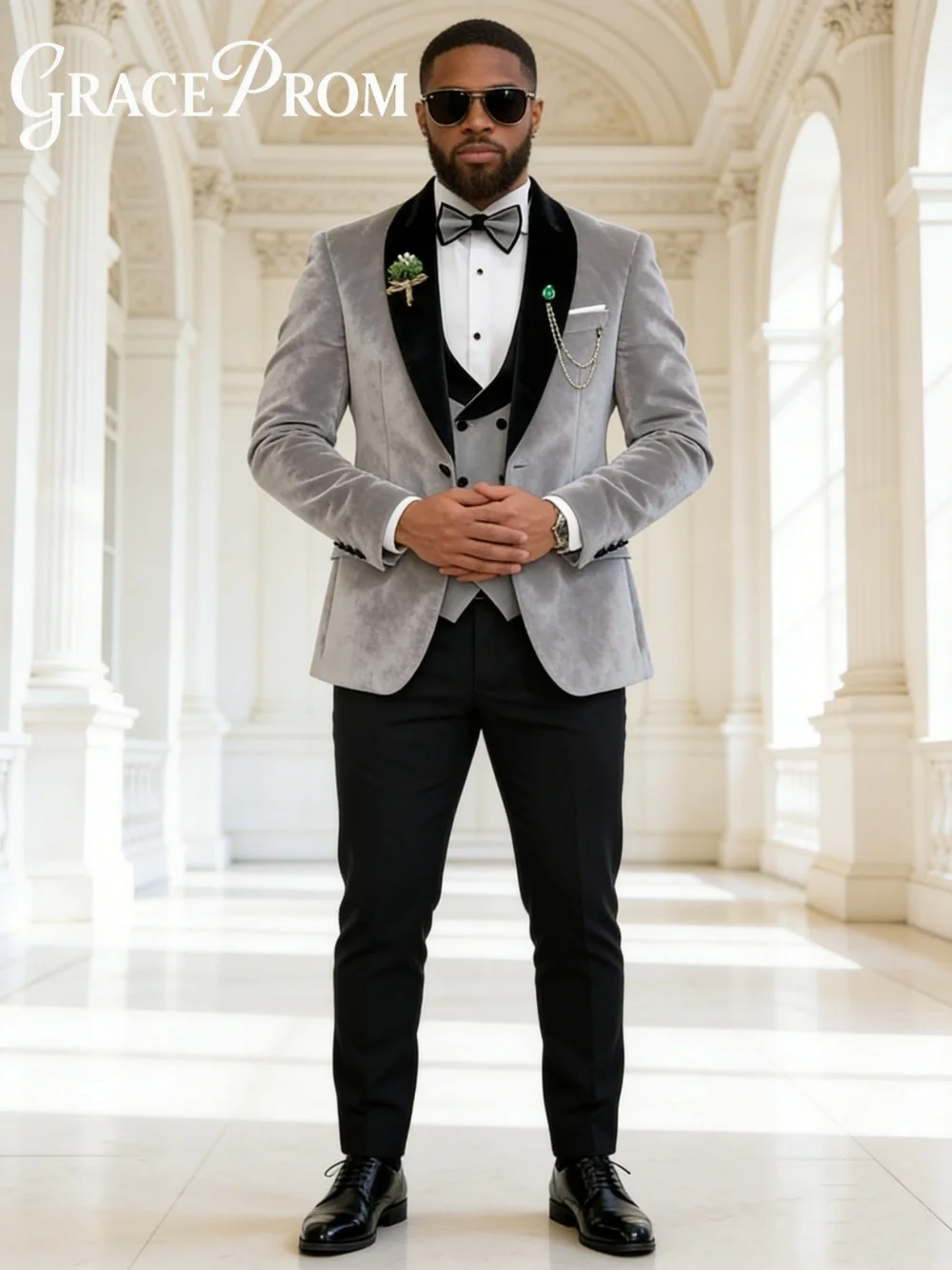 

Elegant Notched Velvet Mens Suit Set Formal Single Breasted Suit Set Includes Jacket Vest Pants For Office Banquet Speech Attire