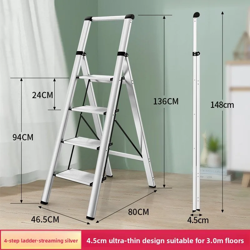 Home Use A Frame Ladder Aluminum Alloy Folding Indoor Safety Multifunction Four Step Thickened Step Ladder Home Folding Ladder