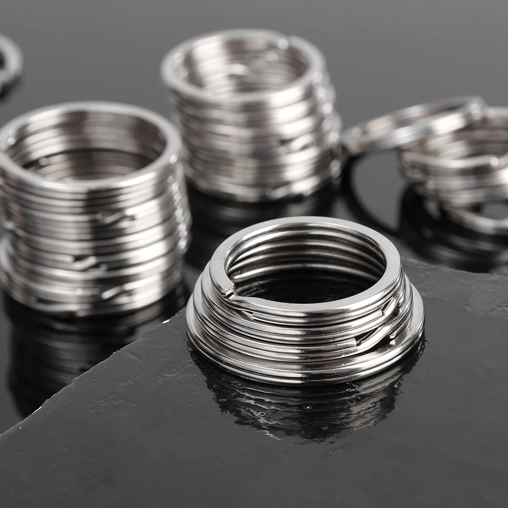 New 1-50Pcs Polished Silver Keyring Stainless Steel Hole Flat Key Ring Key Chain Rhodium Plated Round Split Keychain Wholesale