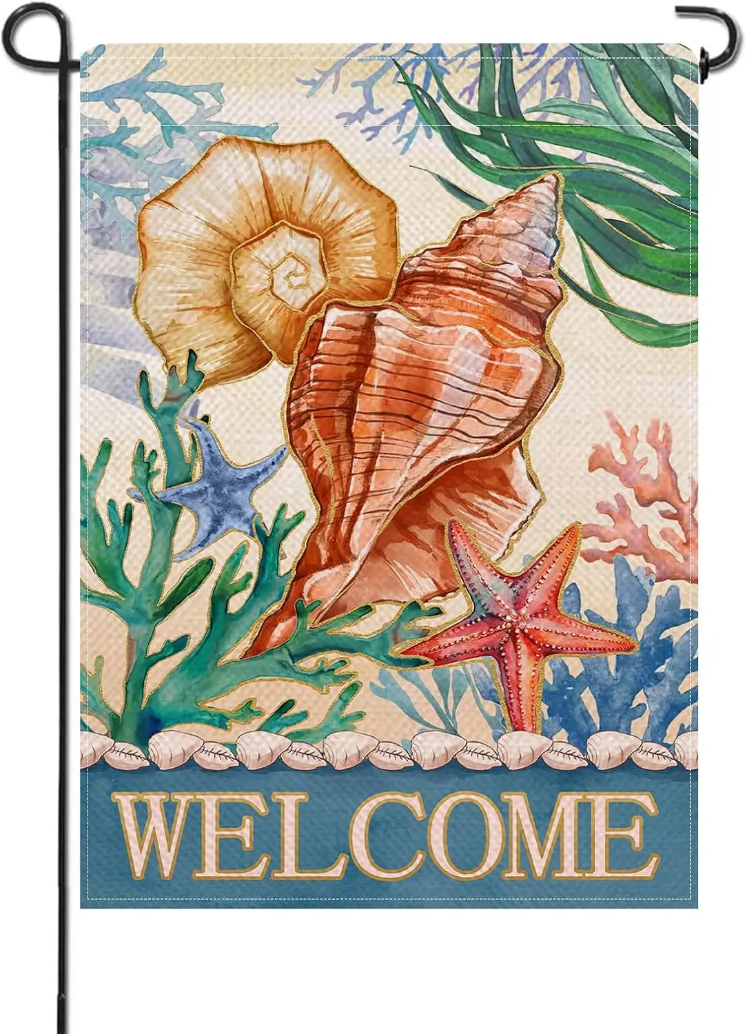 Artofy Welcome Spring Summer Conch Small Decorative Garden Flag, Beach Coastal Coral Starfish Sea Grass Yard Lawn Outside De SSL