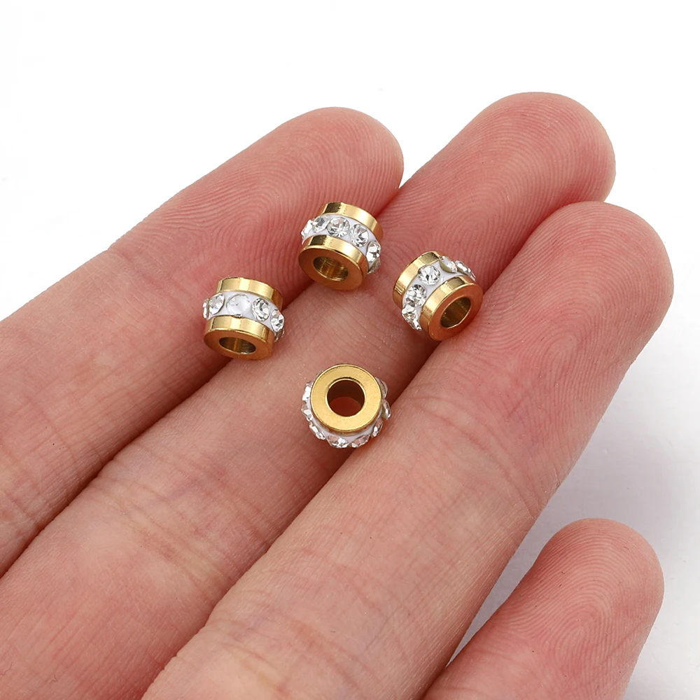 10-20pcs Gold Color Rhinestone Beads Stainless Steel Beads No Fade Spacer Loose Beads Charms for Jewelry Making DIY Wholesale