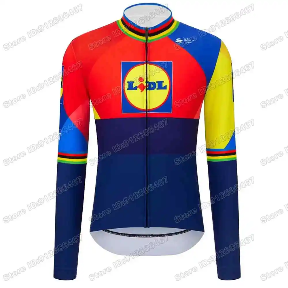 Maillot de ciclismo de manga larga Equipo Lidl 2025 Ropa de ciclismo Campeón del Mundo Mads Pedersen Camiseta de ciclismo de carretera Vuelta Italia-Francia-España Camisetas de ciclismo para hombre