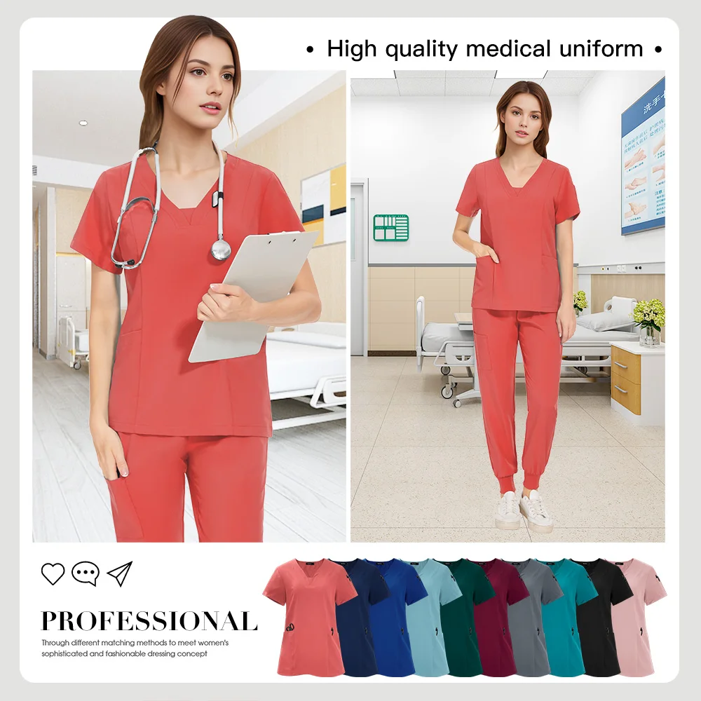 Niaahinn الزي السريري للنساء الصيدلة ملابس العمل مستشفى ممرضة موحدة طبيب جراحة الأسنان عن طريق الفم الزي الرسمي الدعك الطبية مجموعات