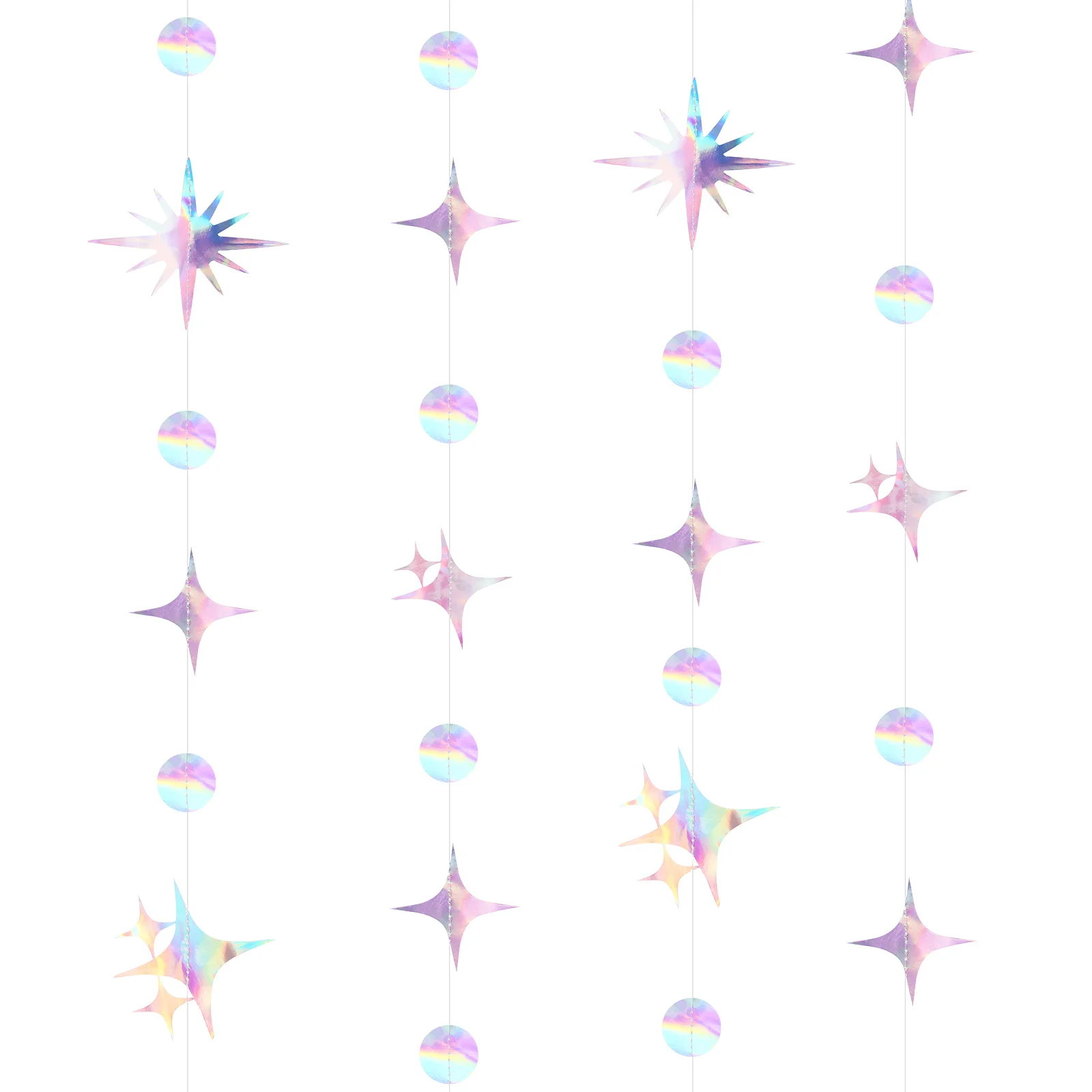 

4pcs Iridescent Streamer Garland Star Circle Dot Garland Party Hanging Decorations For Birthday Wedding New Year Parties 3