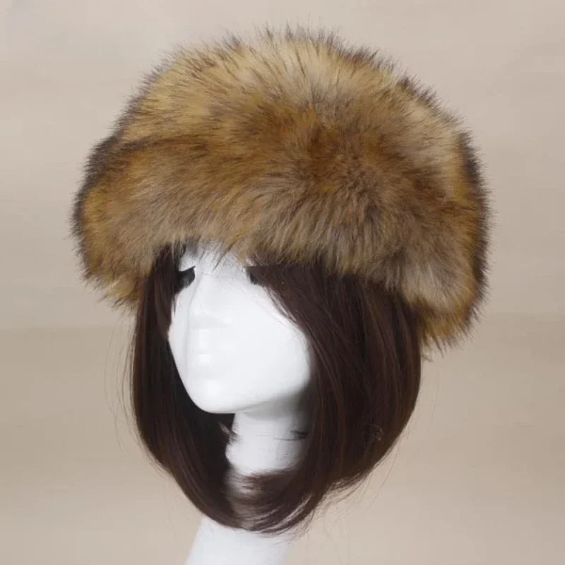 Diadema peluda gruesa de invierno para mujer y niña, diadema de piel sintética rusa esponjosa, sombrero, calentador de orejas para exteriores, gorros de esquí