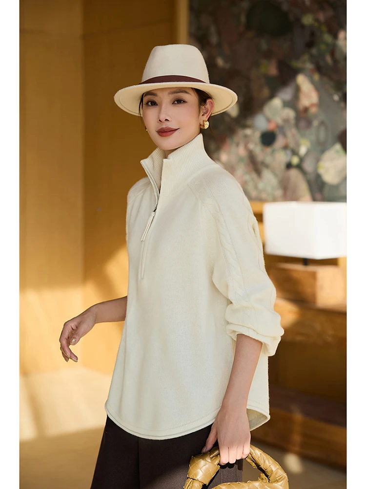 

Свитер из 26-слойной мериносовой шерсти Ningxia Jian Beautiful с воротником на молнии, модный и универсальный женский трикотаж