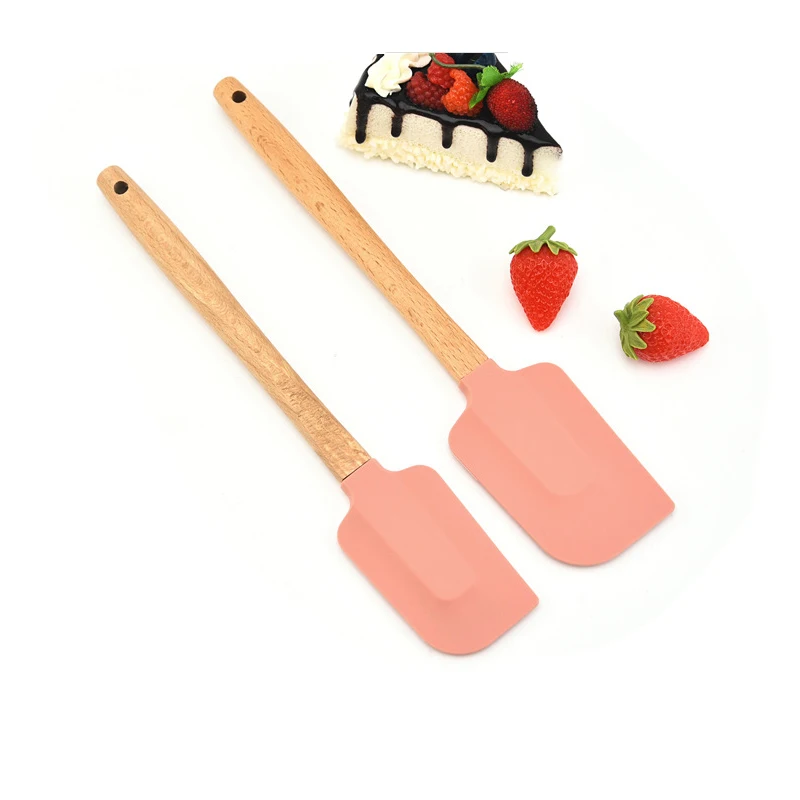 Wooden Handle Cake Spatula Silicone Scraper Non-stick Pastry Blenders Cream Butter Spreader Kitchen Pizza Pies Baking Tools