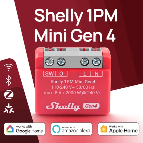Shelly 1PM Mini Gen4 Zigbee interruptor inteligente medición de potencia materia para luces inteligentes pequeños electrodomésticos Control 8A a través de bombilla
