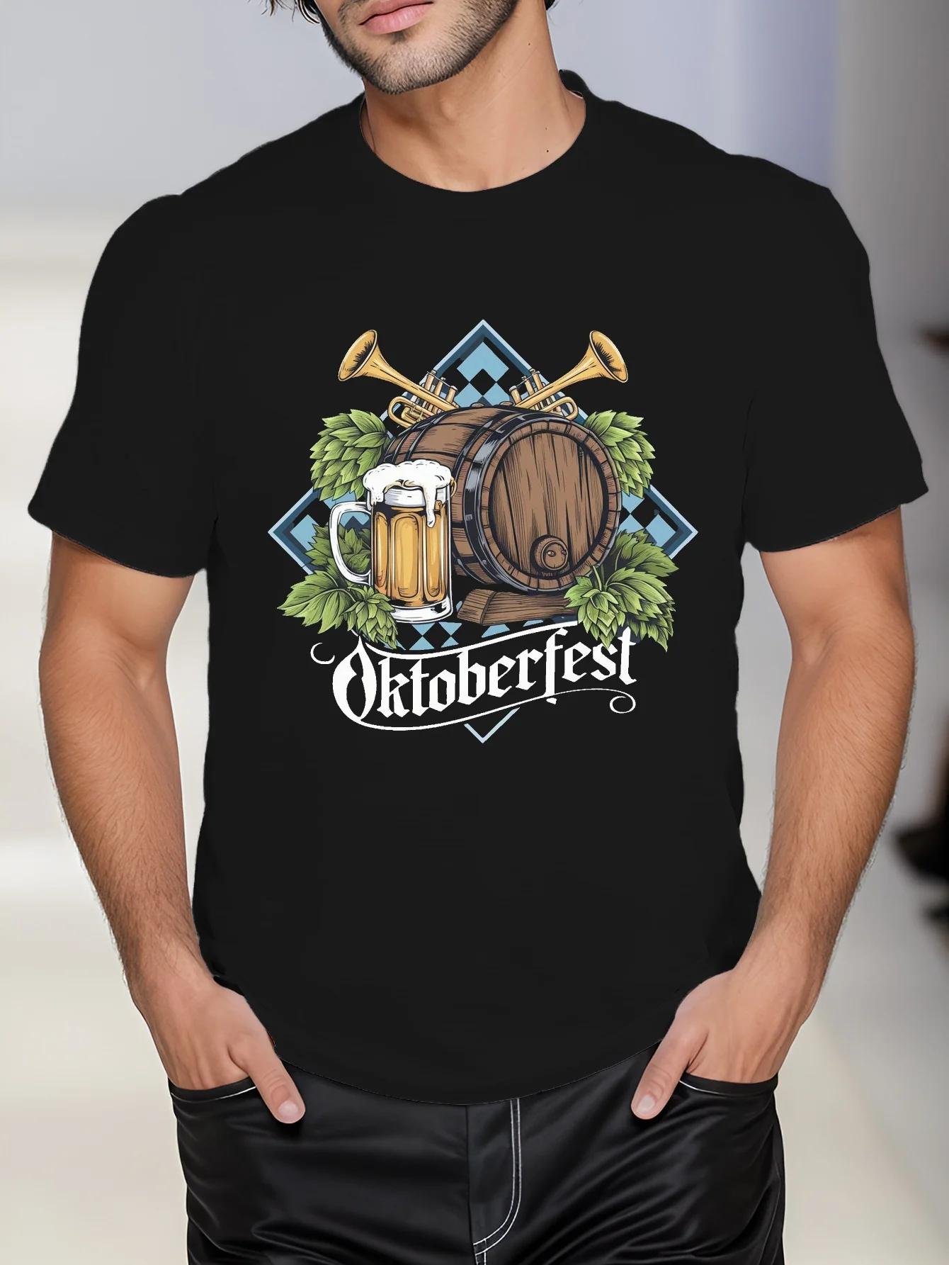 

Bavarian Beer Mug & Barrel Oktoberfest Beer Celebration T-Shirt 100% Cotton O-Neck Short Sleeve Summer Casual Mens T-shirt