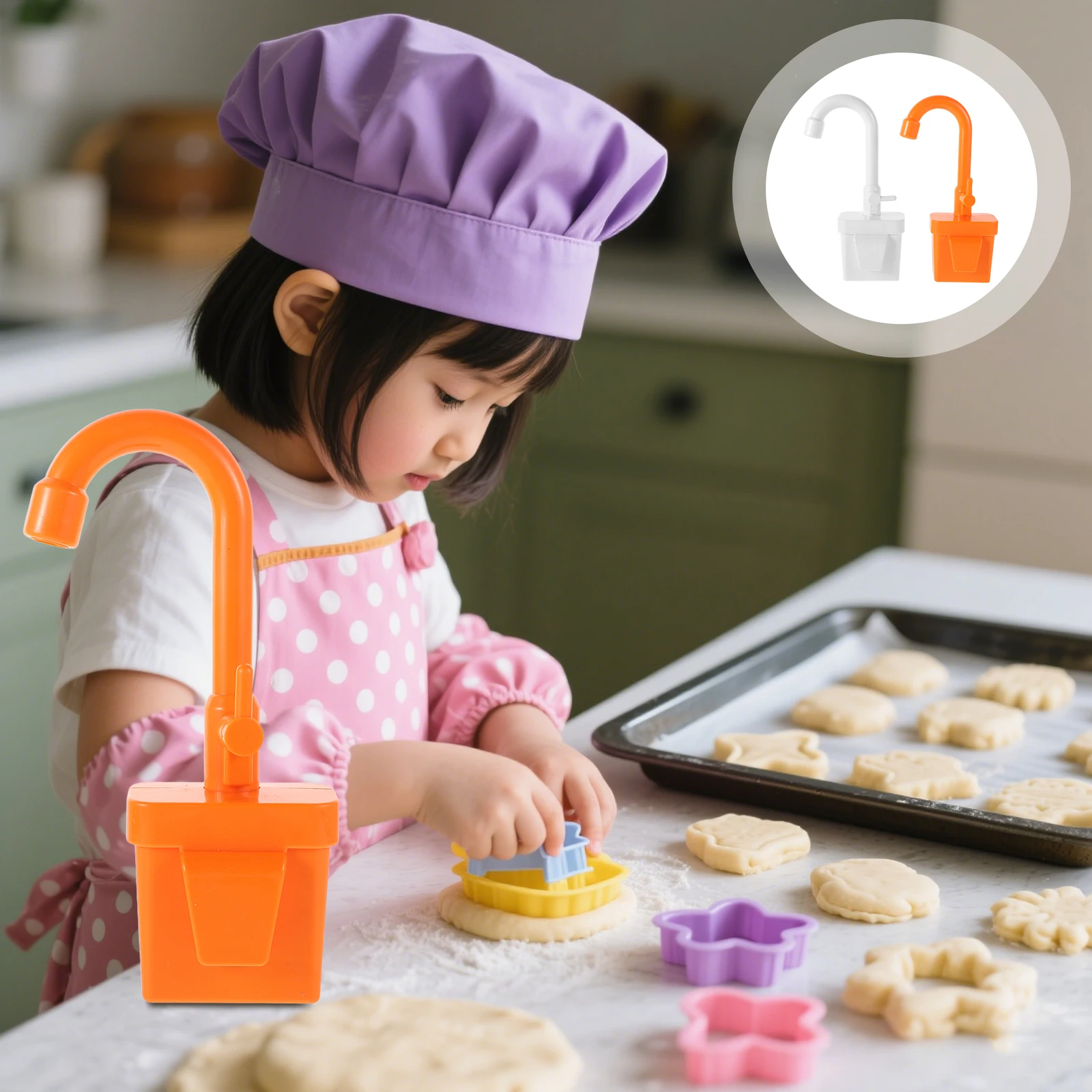 قطعتان من صنبور البلاستيك المقلد لاستبدال حوض اللعبة، ملحقات المطبخ التظاهرية للأطفال
