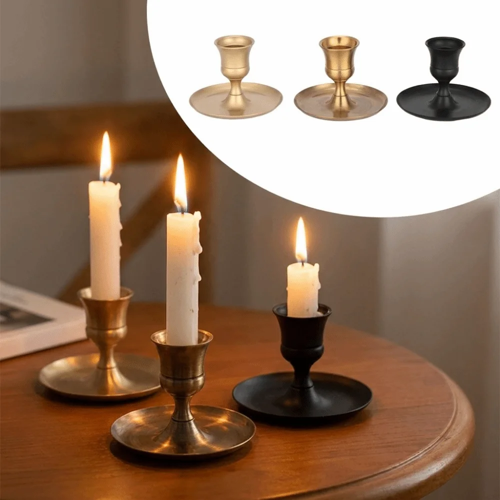 Matte Black Candlestick Holder Short Height Vintage Style Candle Holder Decor Candlestick Decor Western Restaurant Decoration