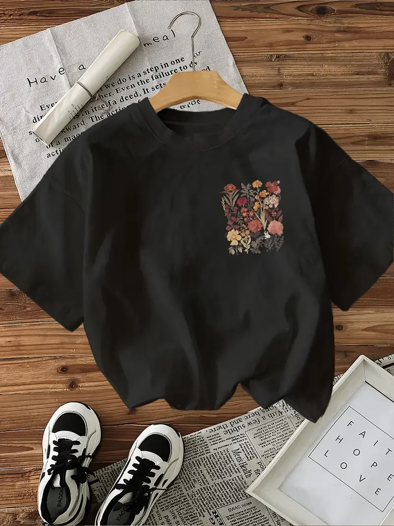 Flower 100% Cotton Y2k T-Shirt Female Funny T Shirts Egirl Korean Fashion Graphic Tees Tops Women Clothing Natureinspired Design