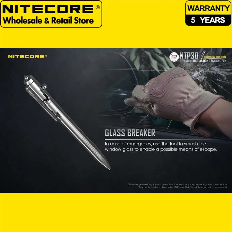 NITECORE NTP30 Multi-Purposed Titanium Tactical Pen Bolt Action Glass Breaker Tool view 4