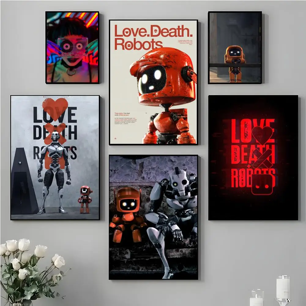 18+ كارتون L-Love Death RobotsS ملصق لغرفة المعيشة وغرفة النوم والبار جدار الفن يطبع ورقة ملصق الديكور الهدايا