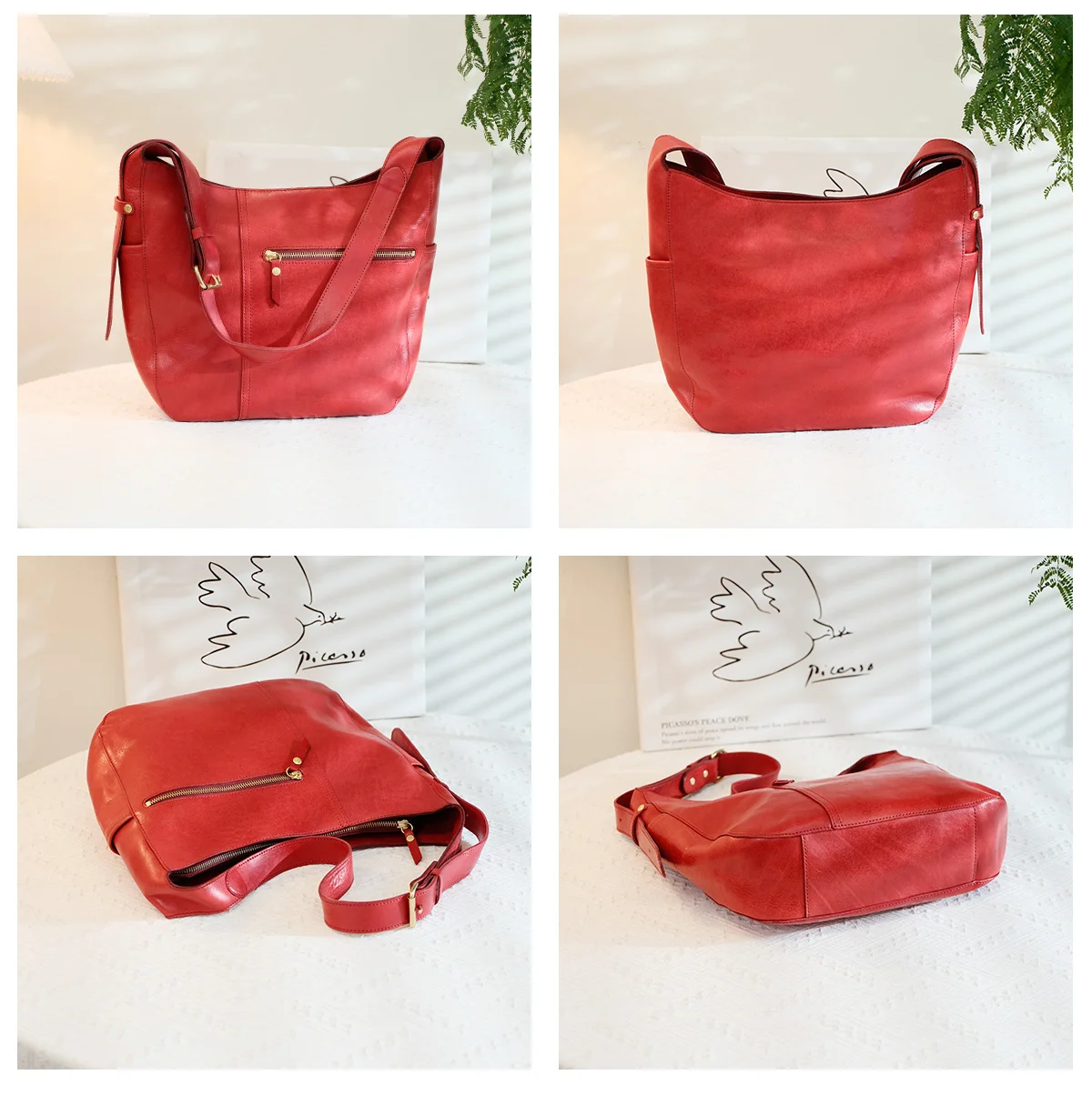 handmade cowhide leather genuine leather women's tote bag weekend shopping shoulder bag fashion vintage large capacity handbag