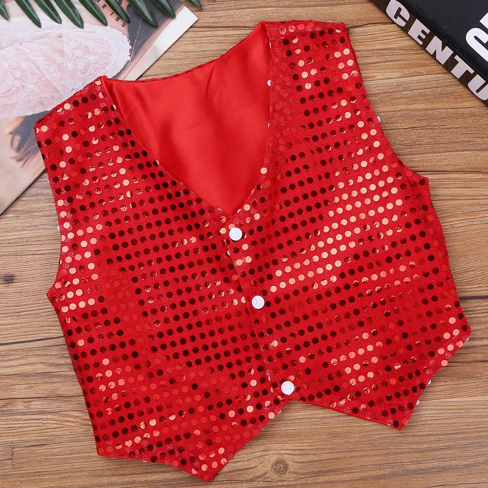 Kids Boys Hip Hop Jazz Dance Costume Shiny Sequins Vest Waistcoat Carnival Musical Festival Party Costume for Stage Performance