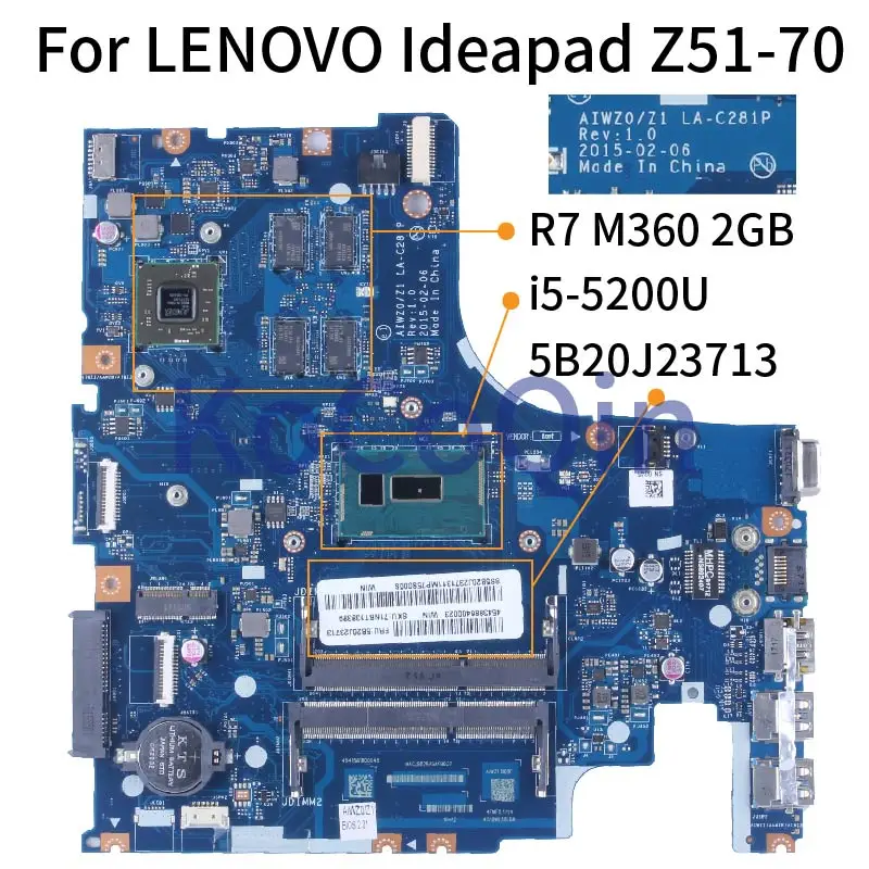 

Материнская плата для ноутбука LENOVO Ideapad Z51-70 R7 M360 2 Гб 5B20J23713 AIWZ0/Z1 i5-5200U 216-0864018