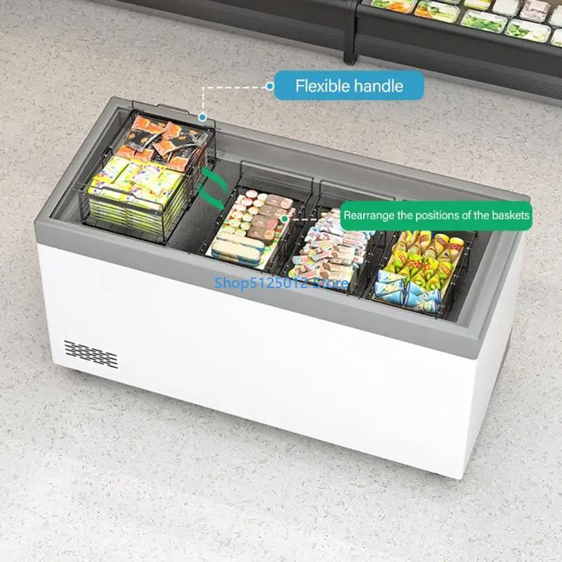 G8TC Stackable Chest Freezer Container with Handle Metal Refrigerator Storage Basket Practical Fridge Organization System