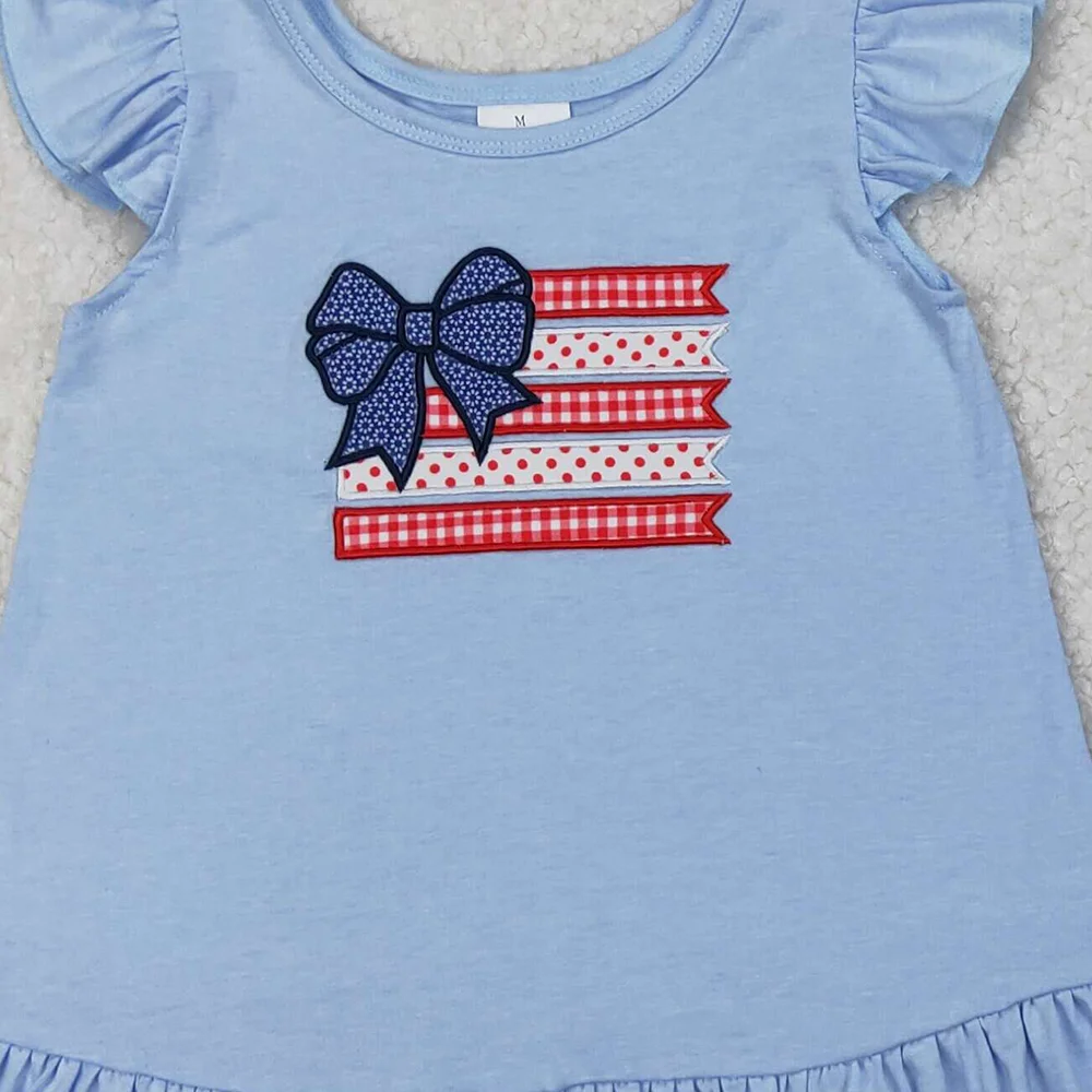 GSSO1822 Babymeisjes Vlaggen Strikjes Tuniek Ruche Shorts Kledingsets