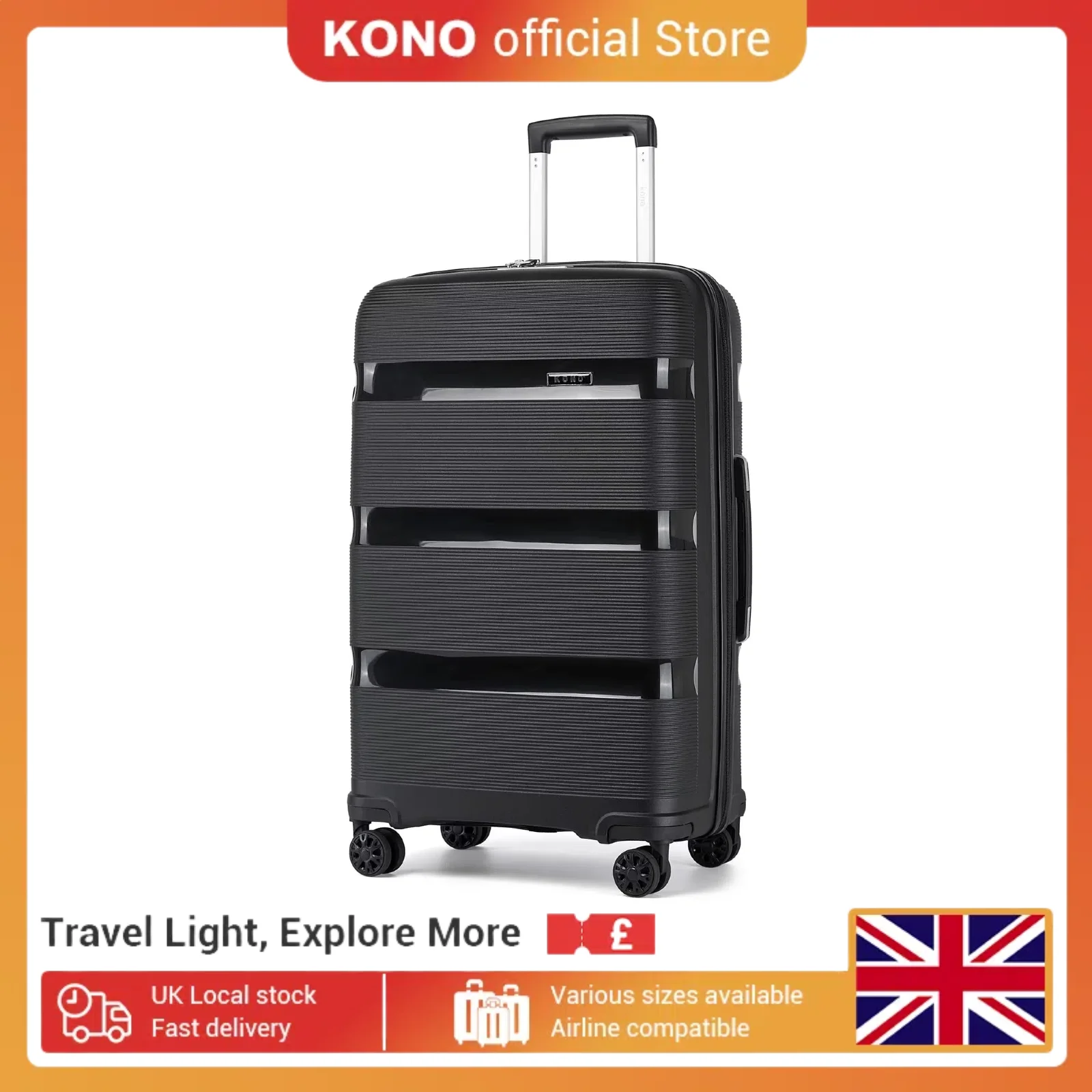 Kono-maleta rígida grande de 75cm, equipaje ligero de 84,5 L con 4 ruedas giratorias y cerradura TSA, polipropileno duradero