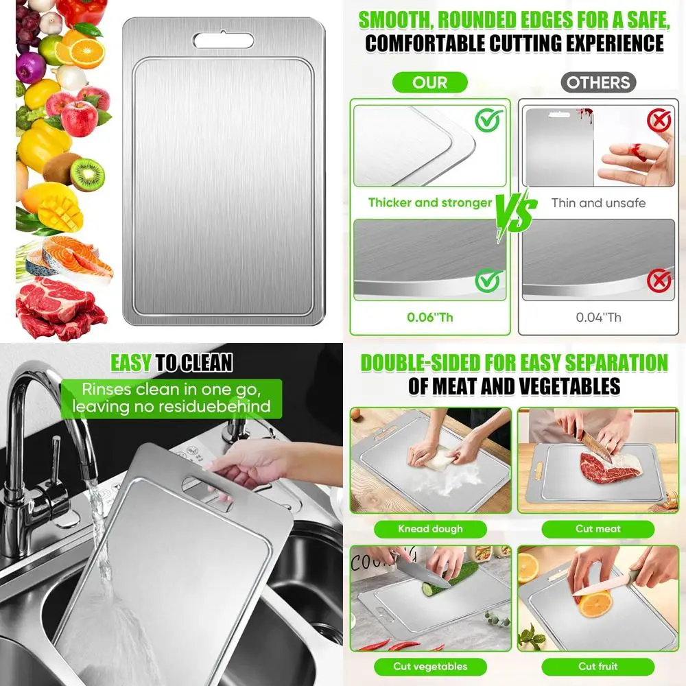 

Двусторонняя металлическая разделочная доска с пазом для сока — прочная кухонная поверхность для мяса, овощей, фруктов (взверхбольшая, Т 1,5 мм)