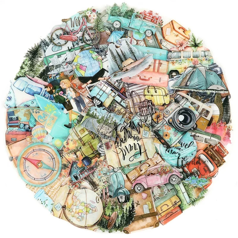 50PCS Kawaii Travel PET Sticker Aesthetic Hand Accounting Transparent DIY Children's Decoration Scrapbooking Supplies