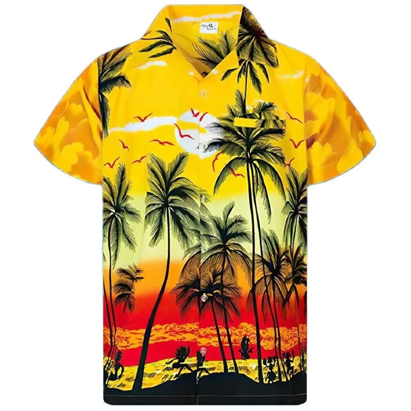 Hawaiian Palm Trees 3D Print Men Shirt ManWomen Casual Fashion Short Sleeves Shirts Lapel Button Tops Oversized Unisex Clothing