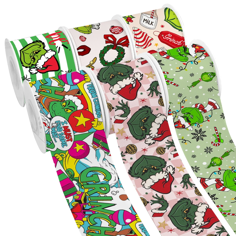 عيد ميلاد سعيد الكرتون غرينش نمط Grosgrain الشريط لتغليف الهدايا DIY بها بنفسك الخياطة الفن 10 ياردة شريط من الساتان