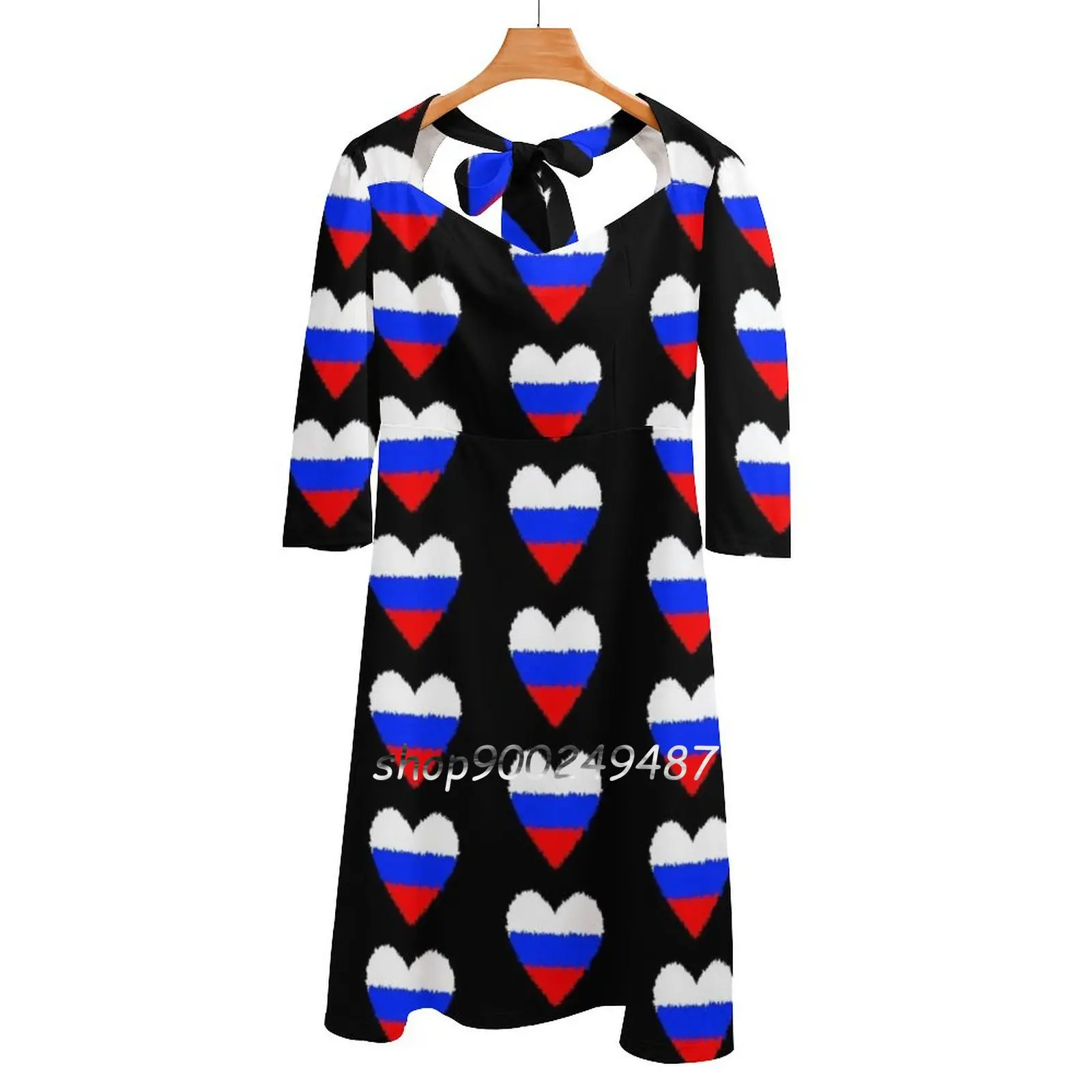 A Heart For Russia-Football Sweetheart Knot Flared Dress Fashion Design Large Size Loose Dress Soccer Russia Heart Sports