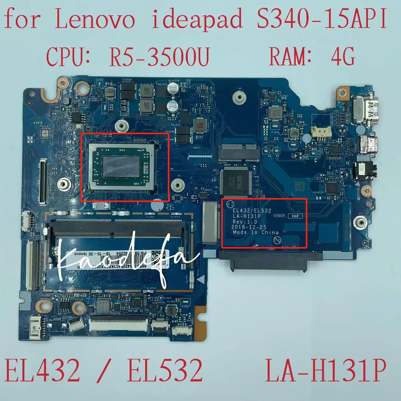 for Lenovo Ideapad S340-15API Laptop Motherboard CPU:R5-3500U UMA RAM:4G LA-H131P FRU:5B20S42250 100% Test Ok