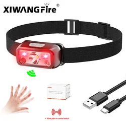 Mini linterna frontal con Sensor potente, linterna frontal recargable por USB, luz roja, LED, búsqueda de Camping