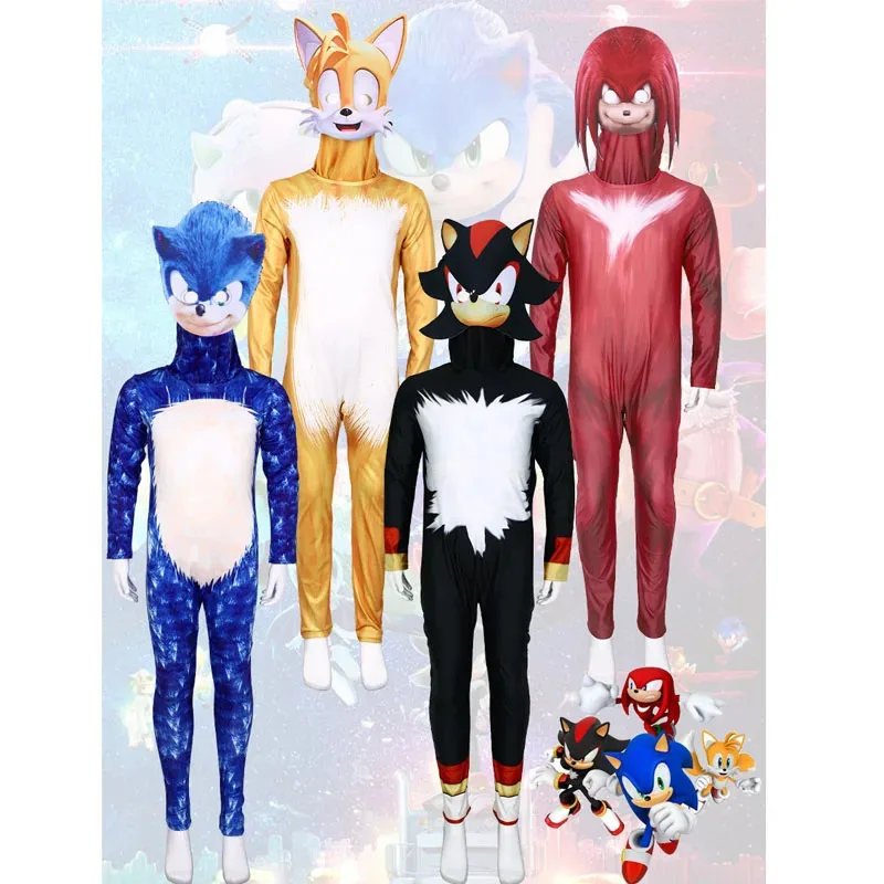 Lyou 2025 disfraces niños colas nudillos sombra erizo monos Anime Sonic Cosplay Halloween fiesta de cumpleaños Bodysui ★ ★ ★   kk.