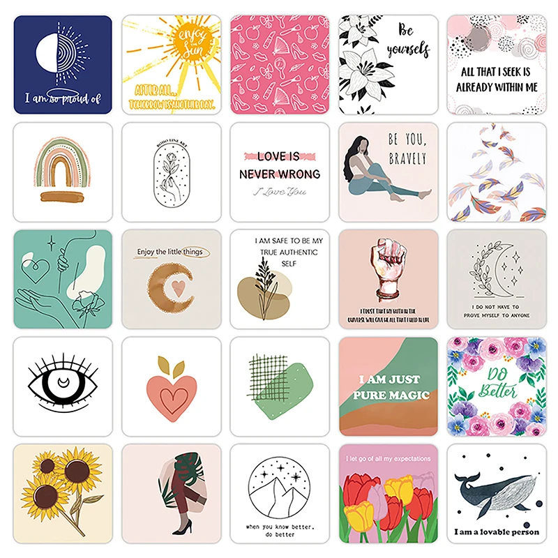 50pcs Positive Therapy-Self Care Cards Gift Daily Affirmations Motivational Quotes Meditation Cards Mindfulness Cards For Women