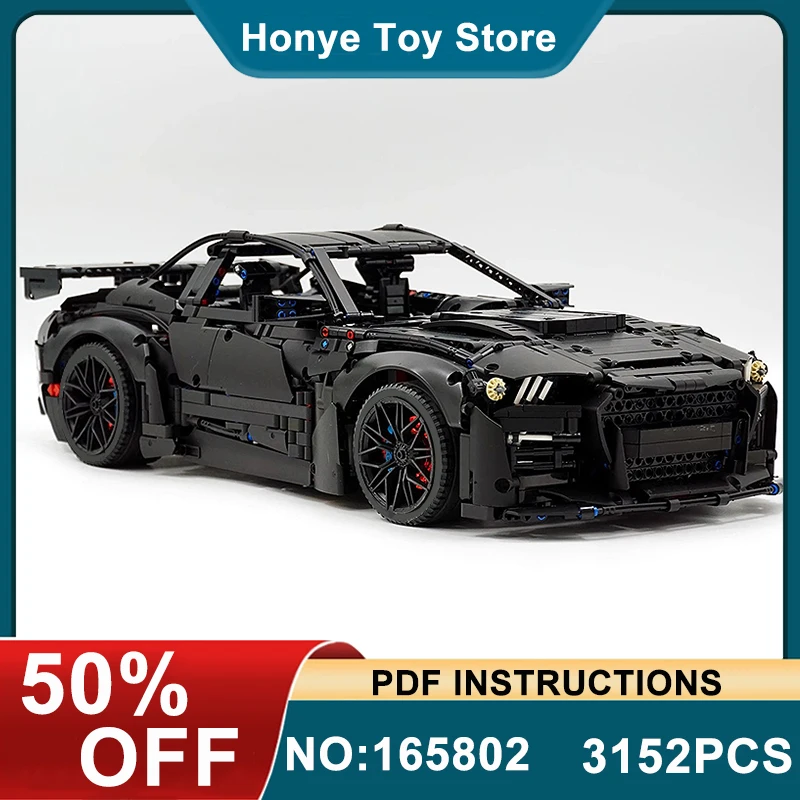 New MOC-165802 Black GT500 Super Sprots Car 1:8 Model Building Blocks Bricks DIY Toys Assembly Birthday Christmas Gifts For Kids