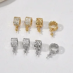 3Pcs Brass Gold Plated Micro Pave CZ Wide Tube Bail with Cup &Peg Pearl Mounting Half Hole Pearl Pendant Bail For Jewelry Making
