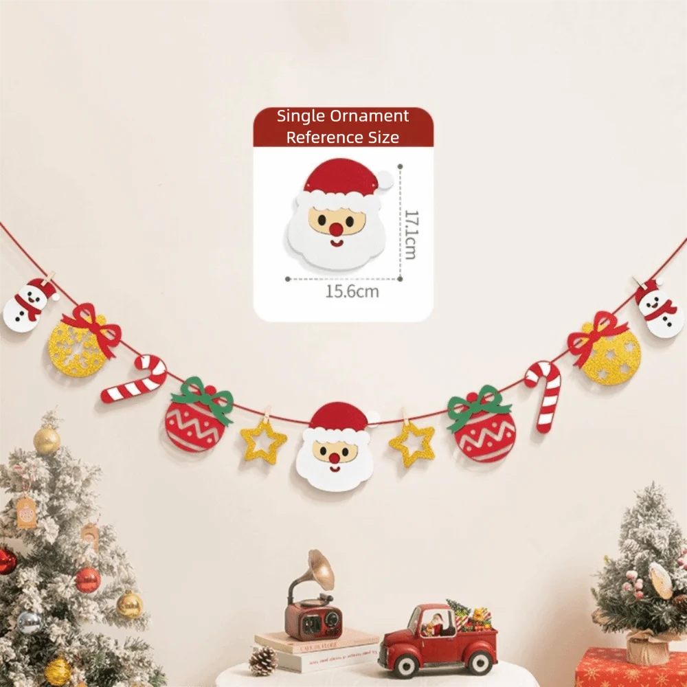 Felt Christmas Banner Red Green Elk Design Xmas Pull Flag Santa Design Hanging Ornament Hanging Bunting Christmas Party