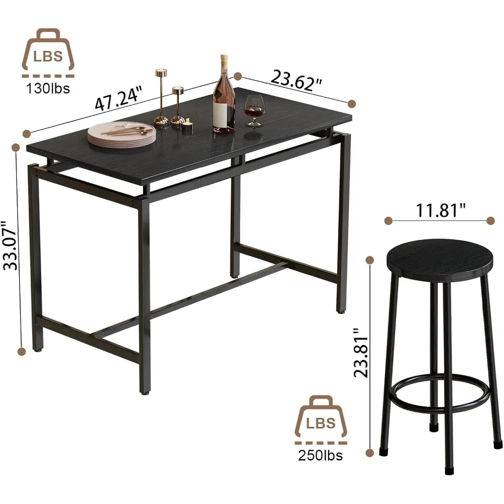 Set Meja Bar, Set Pub Dapur dengan 4 Bangku, Set Meja Makan 5 Buah, Sarapan 477,24 x 23,62 x 35,43 Inci