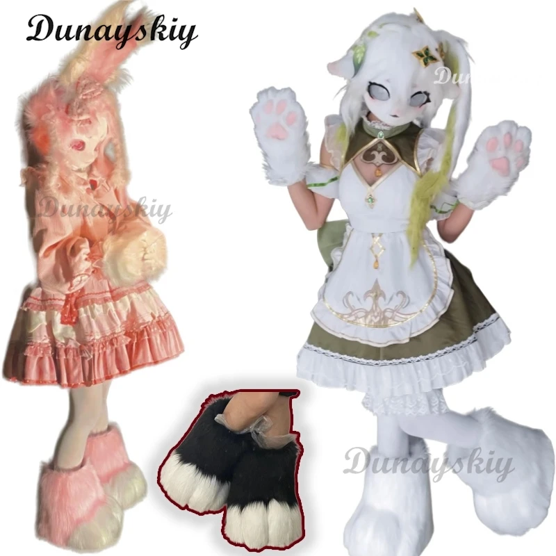Fursuit Cosplay Pençe Ayakkabı Kigurumi Çizmeler 34-44 Aksesuarları Kürklü Kig Cosplay Kedi Çizmeler Sevimli Kabarık Hayvan Manga Parti Giyilebilir