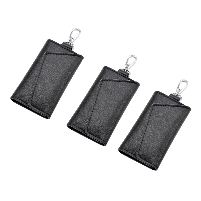 3X Keychain Men Women Key Holder Organizer Pouch Car Key Bag Wallet Housekeeper Key Case Mini Card Bag Black