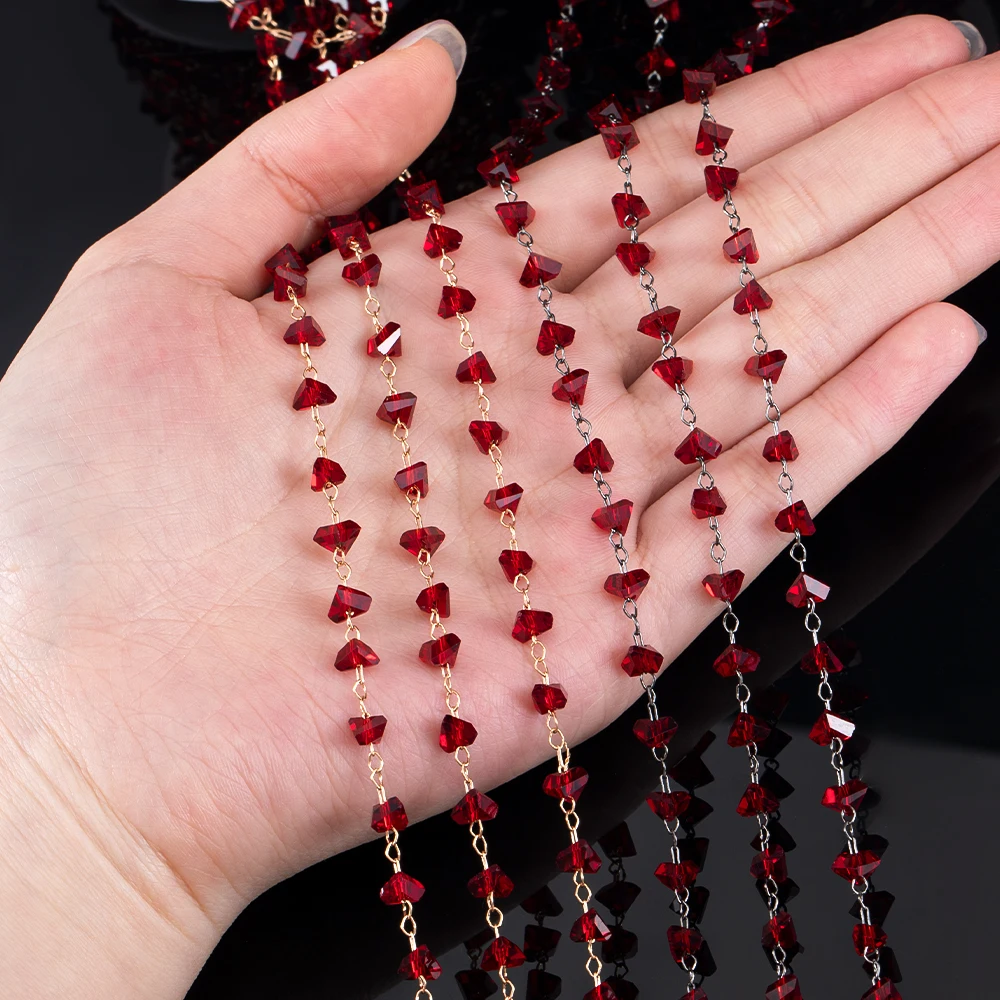 0,5 Meter 1 Meter Unregelmäßige Dreieck Kristall Stein Ketten Dunkelrote Perlen Kupfer Kette Für DIY Halsketten Armbänder Machen Großhandel – Detail 3