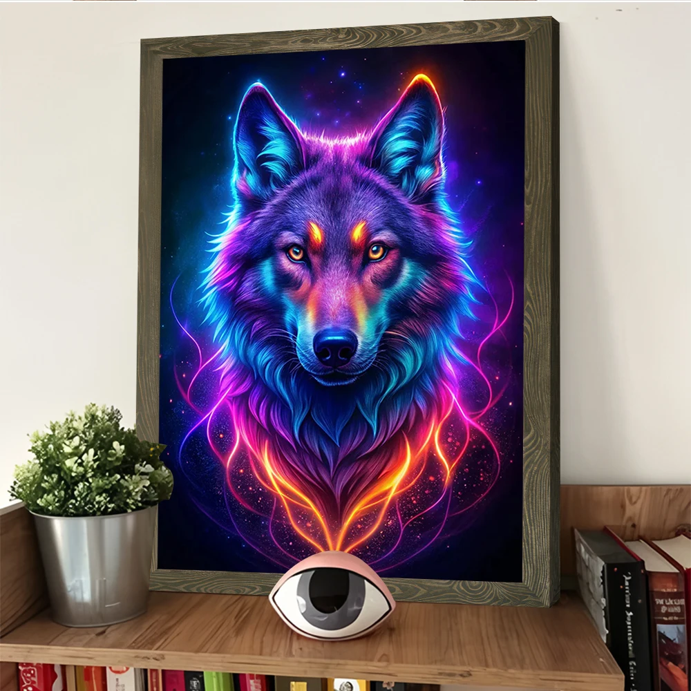 Neon Wolf Porträt Druck Poster Bilder Wand Kunst Leinwand Malerei für Dekoration Home Decor Artikel Dekorative Bild Zimmer