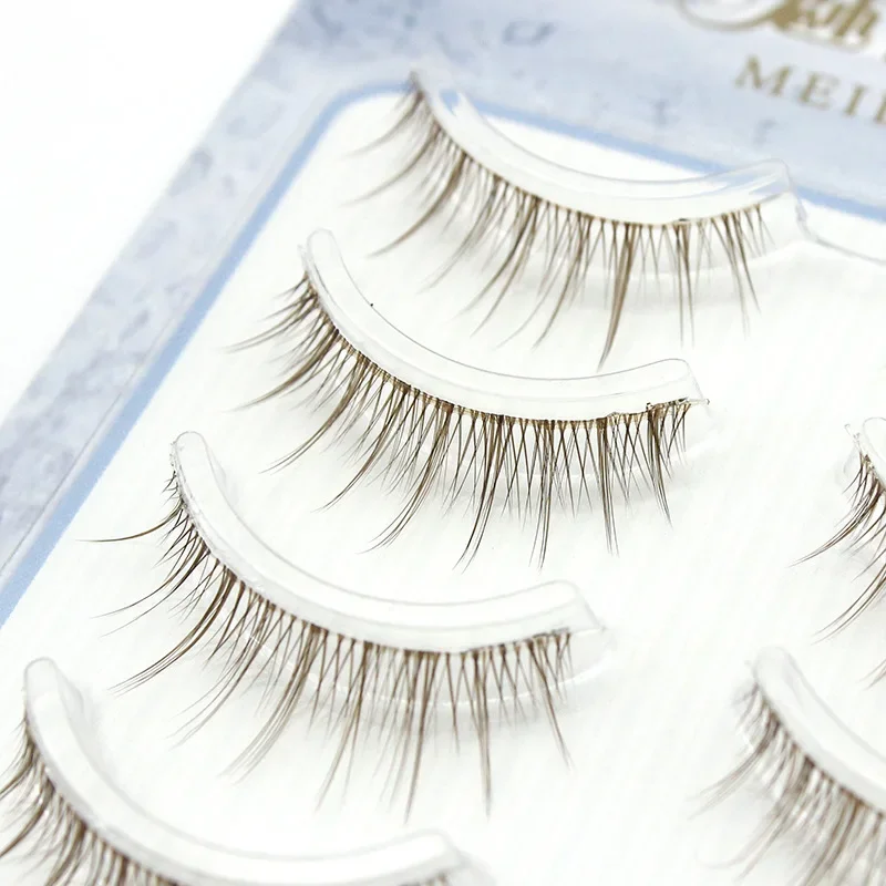 707 Japanese 5 Pairs Brown Sharpened False Eyelashes Soft Stems Natural Cross Long Clustered Upper Eyelashes