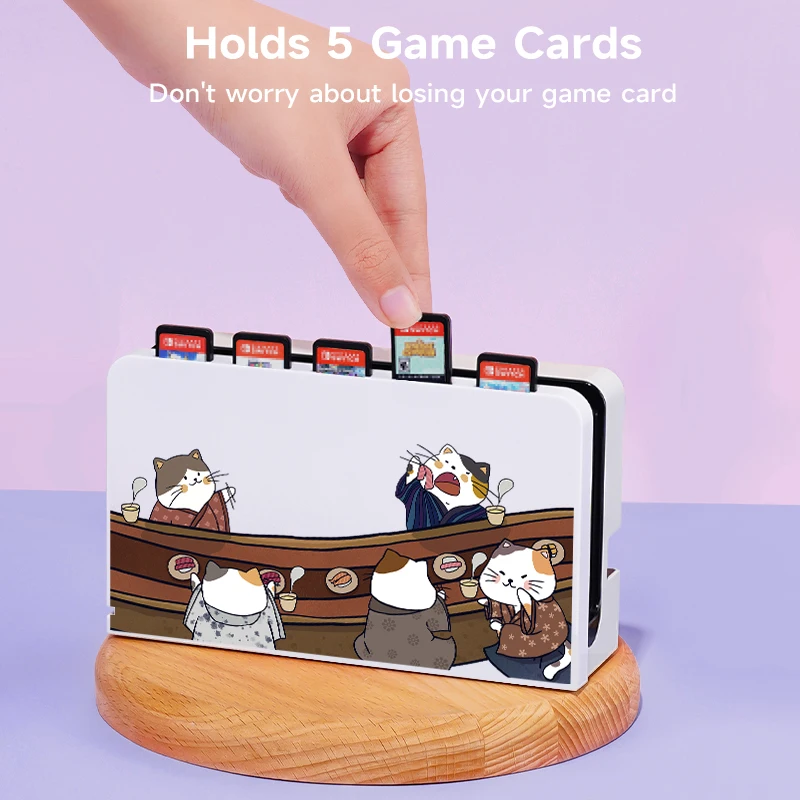 2 Pcs Cat Sushi Theme Pattern Protective Case with Base Cover Set for Switch OLED/Switch NS, Can Store 5 Game Cards