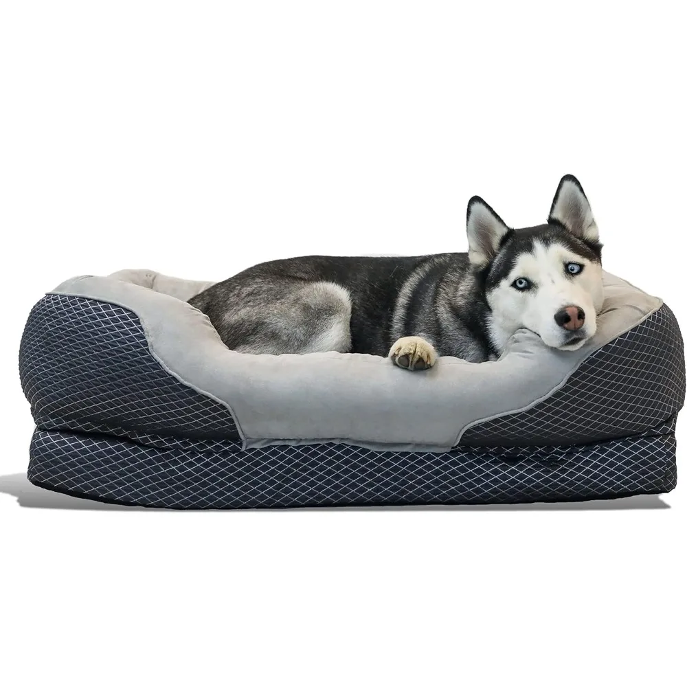 

Snuggly Sleeper Large Gray Diamond Orthopedic Dog Bed with Solid Orthopedic Foam, Soft Cotton Bolster, and Ultra Soft Plush Sle