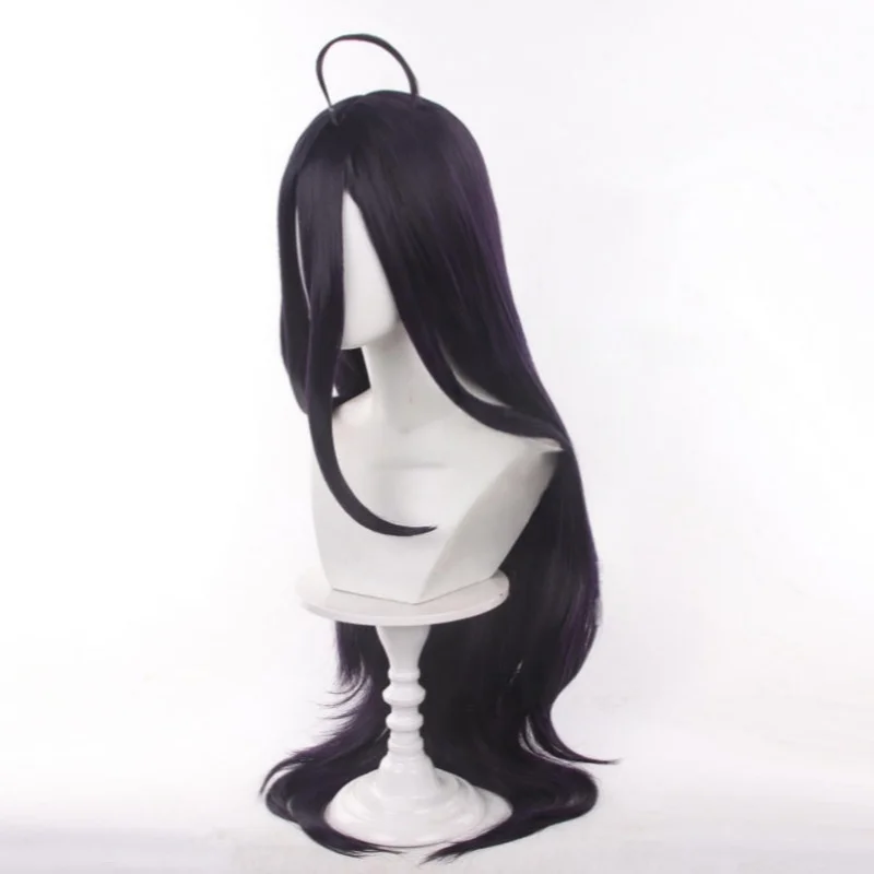 Peruca Cosplay Albedo 100cm Anime Overlord, Peruca Roxa Profunda e Preta, Resistente ao Calor, Sintética + Touca para Peruca