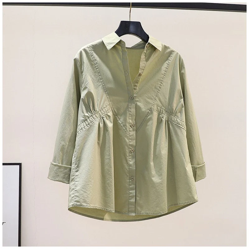 Simple Casual Solid Loose Long Sleeve Button Up Shirt Spring Autumn Lapel Cotton All Match Top Blouse Women Blusas Mujer Clothes