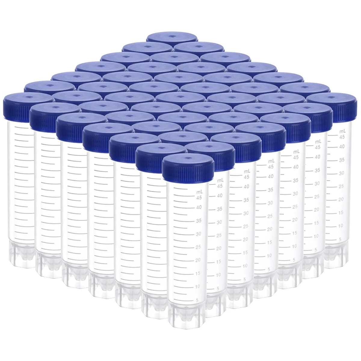 

100 Vertical Centrifuge Tubes, 50 Ml Plastic Test Tubes with Leak-Proof Screw Caps, Polypropylene