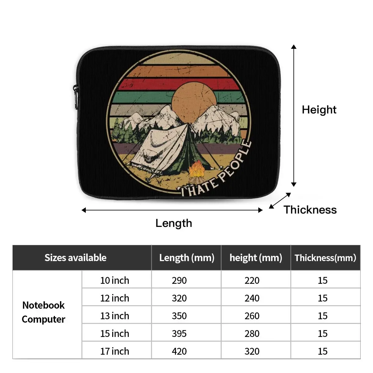Чехол-вкладыш для ноутбука, кемпинга, пешего туризма, 12, 13, 15, 17 дюймов, сумка для ноутбука, чехол Love Camping, я ненавижу людей, винтажный противоударный чехол