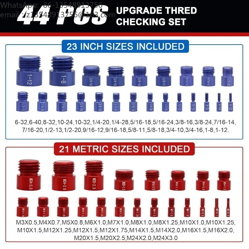 44‑Piece Nut Bolt Thread Checker Set Metric & SAE Male Female Thread Gauge Fastener Measuring Tool